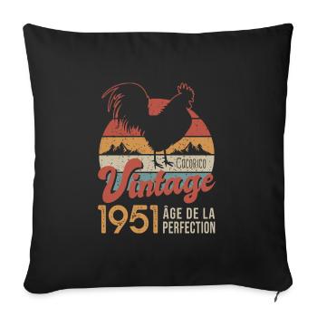 1951 vintage cocorico cadeau anniversaire 71 ans - Housse de coussin décorative 45 x 45 cm - noir - Devant