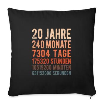 20. Geburtstag - Hochzeitstag, Jubiläum - Sofakissenbezug 45 x 45 cm - Schwarz - Vorne