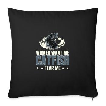 Women Want Me Poisson-chat amusant pour pêcher à - Housse de coussin décorative 45 x 45 cm - noir - Devant
