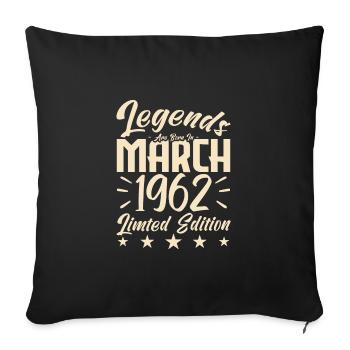 Naissance En Mars 1962. Cadeau d'anniversaire mars - Housse de coussin décorative 45 x 45 cm - noir - Devant
