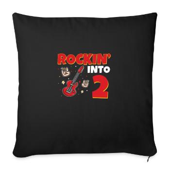 Rockin Into 2 star Guitare 2 ans 2e anniversaire - Housse de coussin décorative 45 x 45 cm - noir - Devant