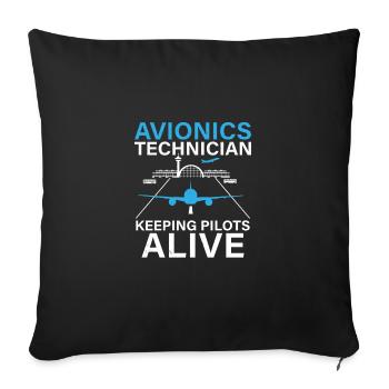 Funny avionics technician who supervises the pilot on - Sofa pillowcase 17,3'' x 17,3'' (45 x 45 cm) - black - Front