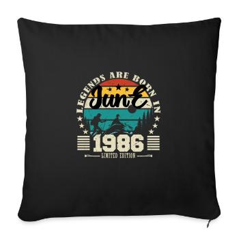 Juin 1986. Cadeau d'anniversaire juin 1986. June. - Housse de coussin décorative 45 x 45 cm - noir - Devant