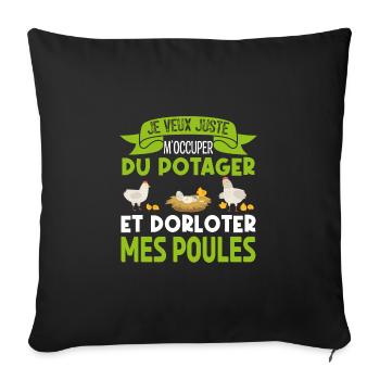 M'occuper Du Potager Et Des Poules. Jardinage. - Housse de coussin décorative 45 x 45 cm - noir - Devant
