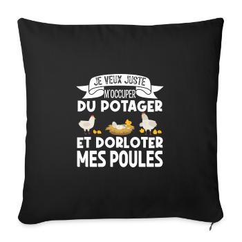 M'occuper Du Potager Et Des Poules. Jardinage. - Housse de coussin décorative 45 x 45 cm - noir - Devant