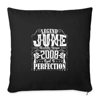 juin 2008. Anniversaire juin 2008 Cadeau juin 2008 - Housse de coussin décorative 45 x 45 cm - noir - Devant