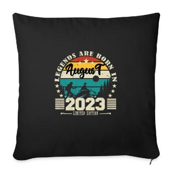 August 2023. Birthday gift August 2023. August - Sofa pillowcase 17,3'' x 17,3'' (45 x 45 cm) - black - Front