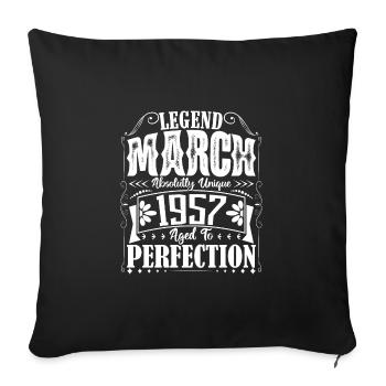 March 1957. March 1957 Birthday Gift. March. - Sofa pillowcase 17,3'' x 17,3'' (45 x 45 cm) - black - Front