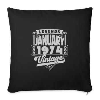 Vintage Anniversaire Janvier 1974, Janvier 1974. - Housse de coussin décorative 45 x 45 cm - noir - Devant
