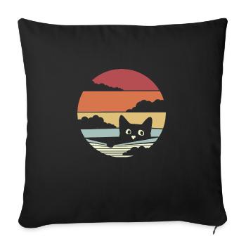 Katze Vintage Retro Jahrgang Cat Katzen - Sofakissenbezug 45 x 45 cm - Schwarz - Vorne