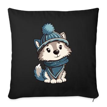 Cute wolf with scarf and bobble hat. - Sofa pillowcase 17,3'' x 17,3'' (45 x 45 cm) - black - Front