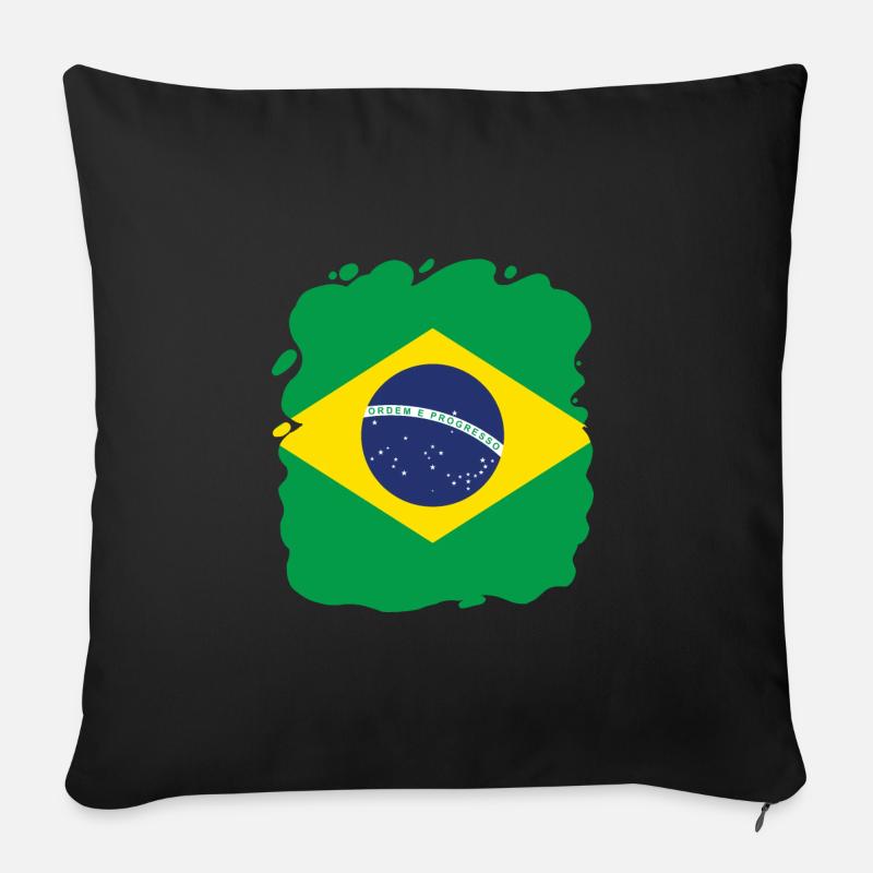 Drapeau du Brésil Drapeau brésilien Amérique du Sud - Housse de coussin décorative 45 x 45 cm - noir