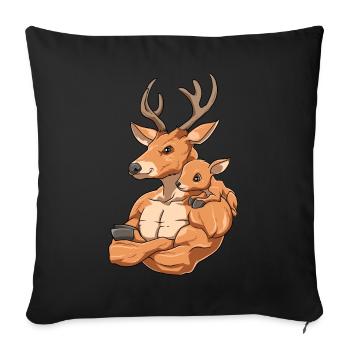 Hirsch mit Kind für einen Hirsch Liebhaber - Sofakissenbezug 45 x 45 cm - Schwarz - Vorne