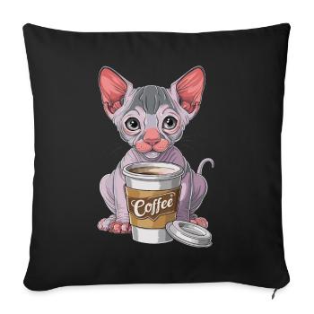 Nacktkatze mit Kaffee - Sofakissenbezug 45 x 45 cm - Schwarz - Vorne