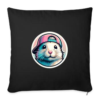 Hamster with cap in pastel - Sofa pillowcase 17,3'' x 17,3'' (45 x 45 cm) - black - Front