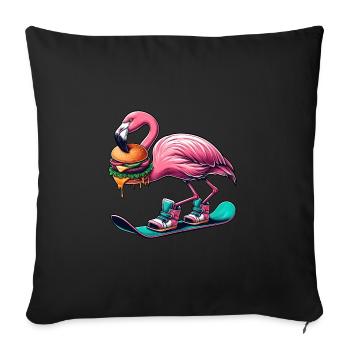 Flamingo Snowboarder Fast Food Burger - Sofakissenbezug 45 x 45 cm - Schwarz - Vorne