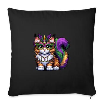 Mardi Gras Maine Coon, chat masqué - Housse de coussin décorative 45 x 45 cm - noir - Devant