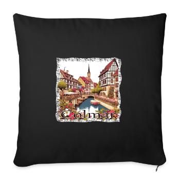 Colmar, France, Vieille ville, Style Grunge - Housse de coussin décorative 45 x 45 cm - noir - Devant