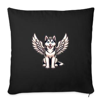 Ange Husky avec des ailes, chien céleste - Housse de coussin décorative 45 x 45 cm - noir - Devant