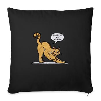 Chat au yoga : exercices de Namaste et gymnastique - Housse de coussin décorative 45 x 45 cm - noir - Devant