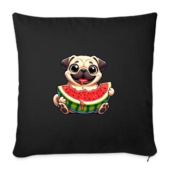 Pug with Melon Cute Cartoon - Sofa pillowcase 17,3'' x 17,3'' (45 x 45 cm) - black - Front