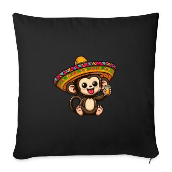 Cinco de Mayo Dessin animé de singe mignon aux yeux verts - Housse de coussin décorative 45 x 45 cm - noir - Devant