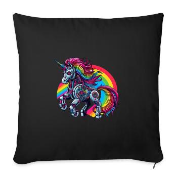 Cyborg Einhorn mit Regenbogen - Sofakissenbezug 45 x 45 cm - Schwarz - Vorne