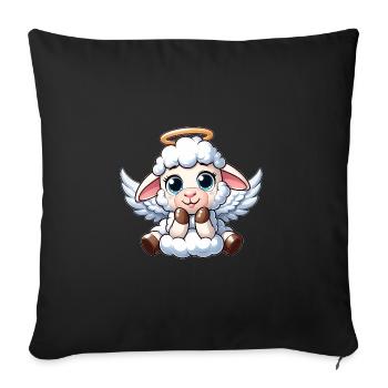 Ange d’agneau de mouton blanc avec ailes - Housse de coussin décorative 45 x 45 cm - noir - Devant