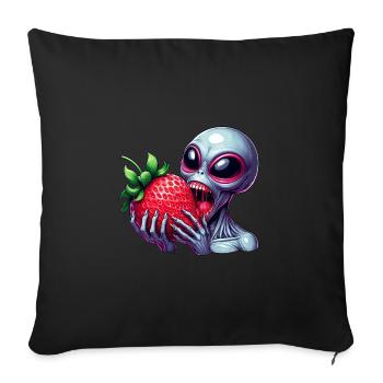 Außerirdischer UFO Erdbeere lustig fruchtig - Sofakissenbezug 45 x 45 cm - Schwarz - Vorne