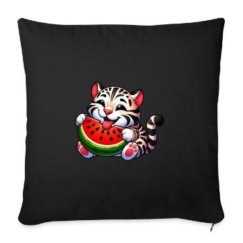 Bengalkatze Mit Wassermelone Fruchtig Lustig - Sofakissenbezug 45 x 45 cm - Schwarz - Vorne