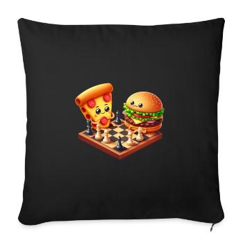 Chess, Pizza, Cheeseburger, Fast Food - Sofa pillowcase 17,3'' x 17,3'' (45 x 45 cm) - black - Front