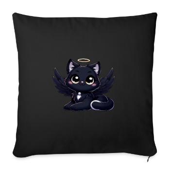 Chat gothique mignon ange noir avec ailes - Housse de coussin décorative 45 x 45 cm - noir - Devant