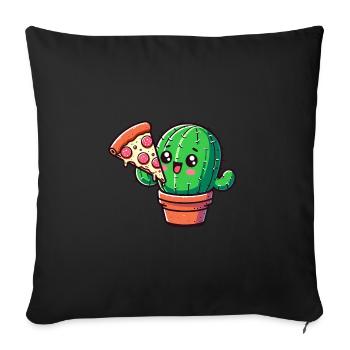 Bande dessinée mignonne Cactus Pizza - Housse de coussin décorative 45 x 45 cm - noir - Devant