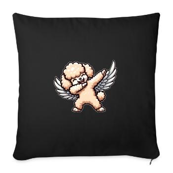 Chien de dessin animé caniche ange mignon avec des ailes - Housse de coussin décorative 45 x 45 cm - noir - Devant