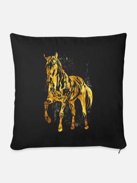 Reiten - Reiterin - Reitschule - Pferd in Gold - Sofakissenbezug 45 x 45 cm - Schwarz