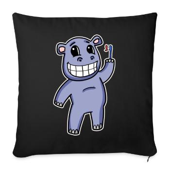 Hippo with toothbrush - Sofa pillowcase 17,3'' x 17,3'' (45 x 45 cm) - black - Front