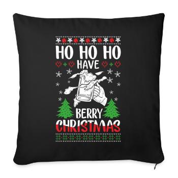 Festliches Weihnachtspony mit Beerenmotiv - Sofakissenbezug 45 x 45 cm - Schwarz - Vorne