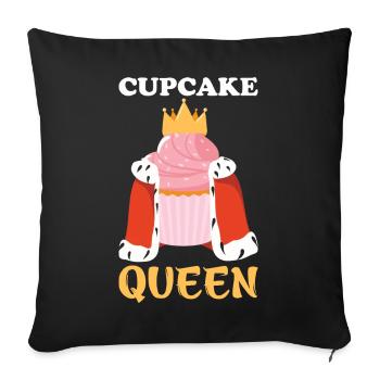 Reine des cupcakes – Reine au motif couronne - Housse de coussin décorative 45 x 45 cm - noir - Devant