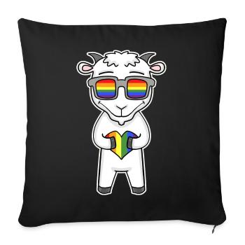 Rainbow - goat with glasses and heart - Sofa pillowcase 17,3'' x 17,3'' (45 x 45 cm) - black - Front