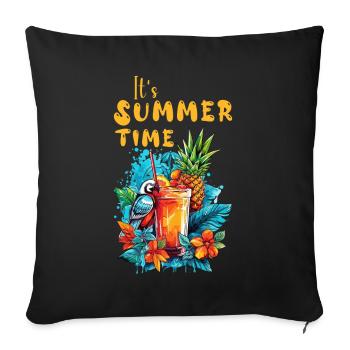 Sommer Cocktail Ananas Ara Papagei Blumen Urlaub - Sofakissenbezug 45 x 45 cm - Schwarz - Vorne