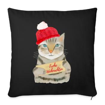 Süße Katze wünscht Frohe Weihnachten - Sofakissenbezug 45 x 45 cm - Schwarz - Vorne