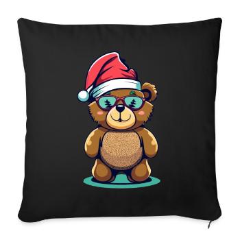 Teddy bear with Christmas hat - Sofa pillowcase 17,3'' x 17,3'' (45 x 45 cm) - black - Front