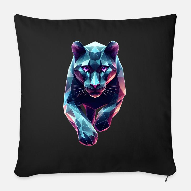Blauer Panther Geometrisches Origami 3D - Sofakissenbezug 45 x 45 cm - Schwarz