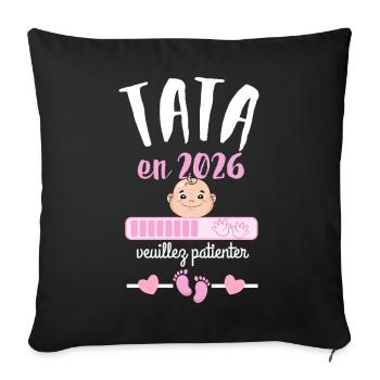 Tata en 2026 Veuillez Patienter  - Housse de coussin décorative 45 x 45 cm - noir - Devant