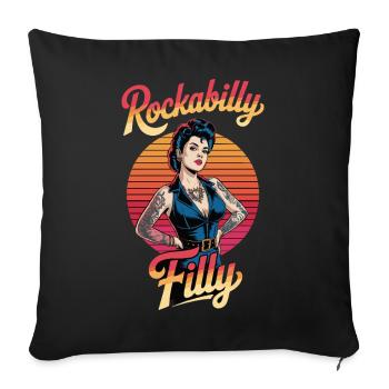 Vibrations rétro de pouliches rockabilly - Housse de coussin décorative 45 x 45 cm - noir - Devant