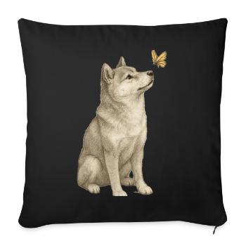 Shiba Inu avec l’Art vintage Papillon - Housse de coussin décorative 45 x 45 cm - noir - Devant