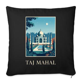 Jardin au clair de lune du Taj Mahal, voyage indien - Housse de coussin décorative 45 x 45 cm - noir - Devant