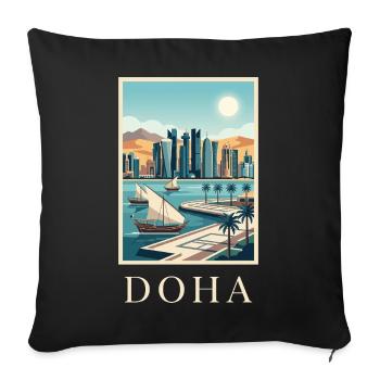 Affiche de voyage au Qatar sur le paysage urbain de Doha - Housse de coussin décorative 45 x 45 cm - noir - Devant