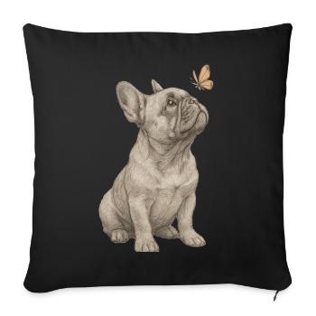 Vintage French Bulldog with Butterfly - Sofa pillowcase 17,3'' x 17,3'' (45 x 45 cm) - black - Front