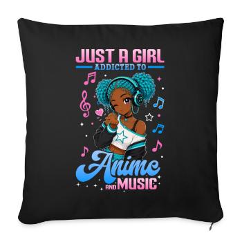 Anime and Music Chibi Black Girl - Sofa pillowcase 17,3'' x 17,3'' (45 x 45 cm) - black - Front